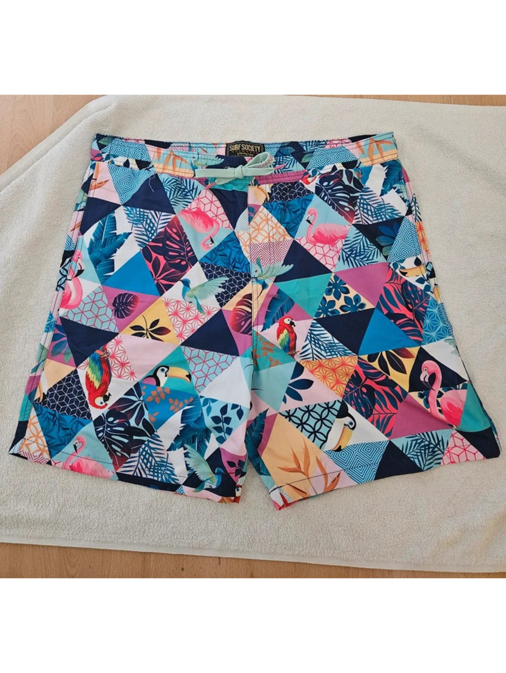 Surf Society Men’s XL Swim Trunks Tropical Flamingo Parrot Board Shorts